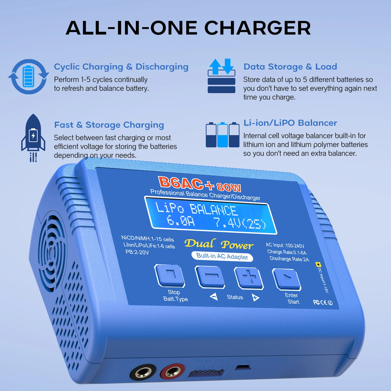 Écran LCD du chargeur de batterie automatique 12V/24V 8A affichant les paramètres de charge