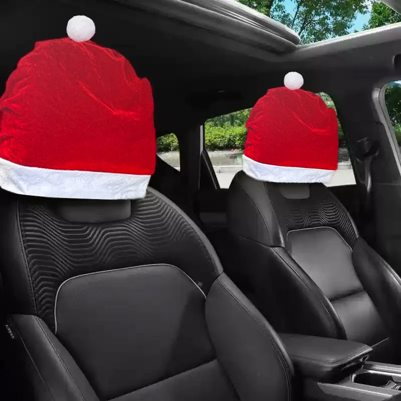 1pc Christmas Car Seat Hat Headrest Solid Color Cover Christmas Car Seat Protection Decor New Year Navidad Noel Supply