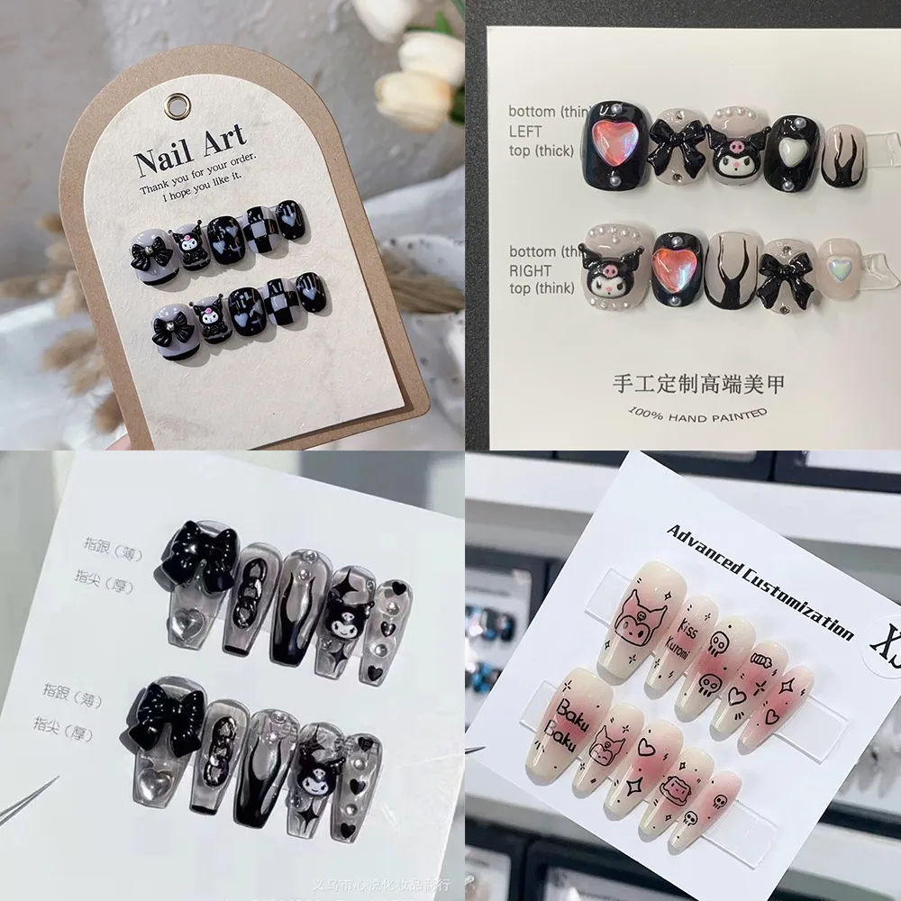 

Sanrio Kawaii Cute Kuromi Handwork Press-on Nails Sweet Cool Fake Nails Schoolgirl Attachment Decoration Couple Festivals Gift