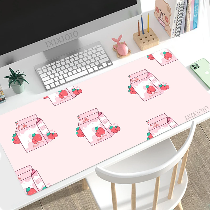 

Mouse Pad Gaming Kawaii Strawberry Milk XL Custom Computer Mousepad XXL Mouse Mat Office Natural Rubber Soft Laptop Mice Pad