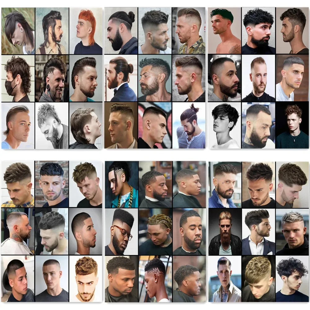 

Men's Textured Top\ Slick Back Pompadour\Buzz Cut Hairstyle Posters Hairdressing Salon Barber Shop Canvas Print Art Painting