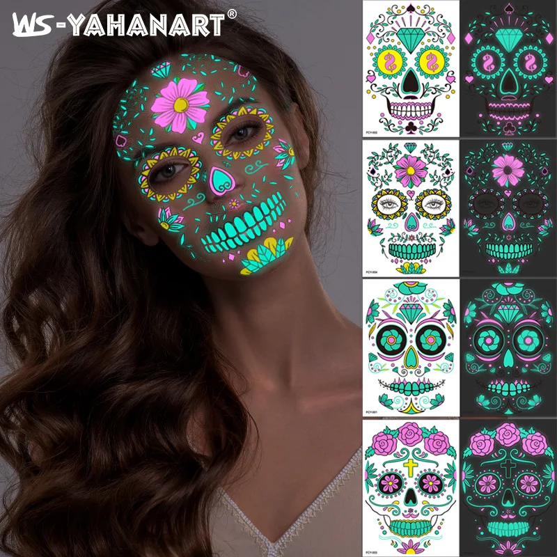 Glow Party Tattoo Stickers Fluorescent Halloween Face Body Sticker Neon Party Supplies Happy Birthday 2023 Halloween Party Decor images - 6