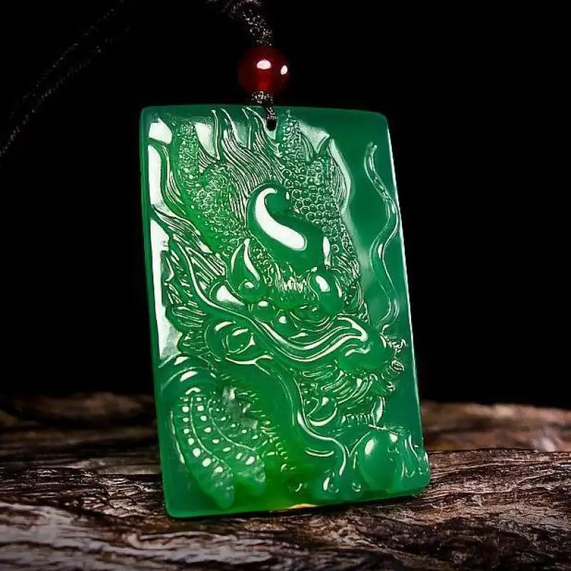 

Grade A Green Jade Dragon Pendant With Rope Chain Myanmar Jadeite With Certificate Chinese Zodiac Dragon Charms Amulet Necklace
