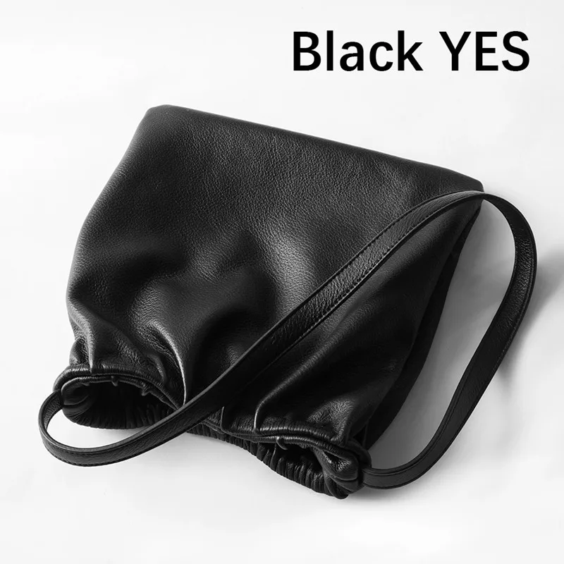 

Vintage 100%Leather Korean small square bag retro elastic mouth black single shoulder cowhide soft leather bucket bag