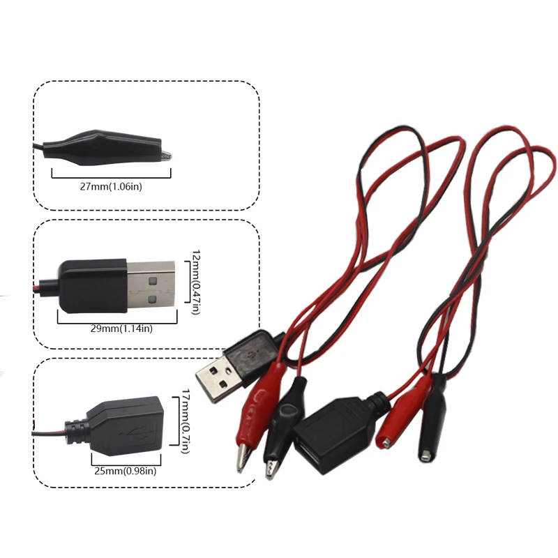 Alligator Clips Alligator Clip Adapter 60CM Alligator Test Clip to USB Male Female Connector