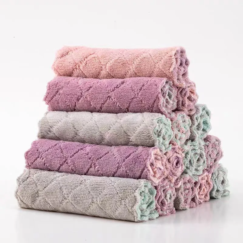 Soft Velvet Kitchen Cloth Super Absorbent Household Cleaning Towel Non-stick Oil Dish Rags Napkins Tableware Wipes Dishtowels