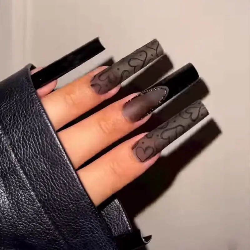 

24Pcs Black French Fake Nails Long Ballet False Nails Wearable Square Head Press on Nails Coffin Fake Nail Tips Manicure Tools