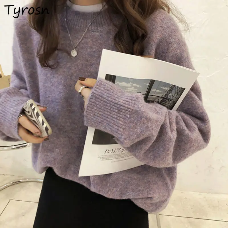

Women Pullovers Fashion O-neck Sweaters Ulzzang Solid All Match Knitwear Vintage Chic Leisure Students Spring Autumn Casual New