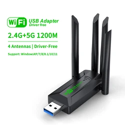 High-Speed Dual Band Wireless USB Adapter with 4 Antennas (1200Mbps)