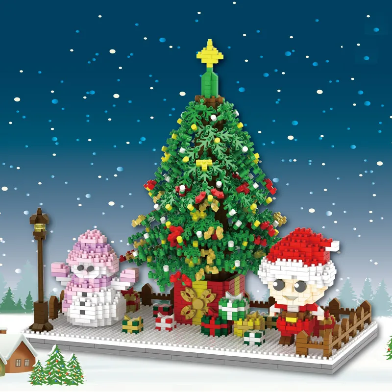 

Micro Mini Blocks Father Christmas Sets Model Bricks Building Kits Kids Toys Diamond Santa Claus Tree House Snowman Snowman