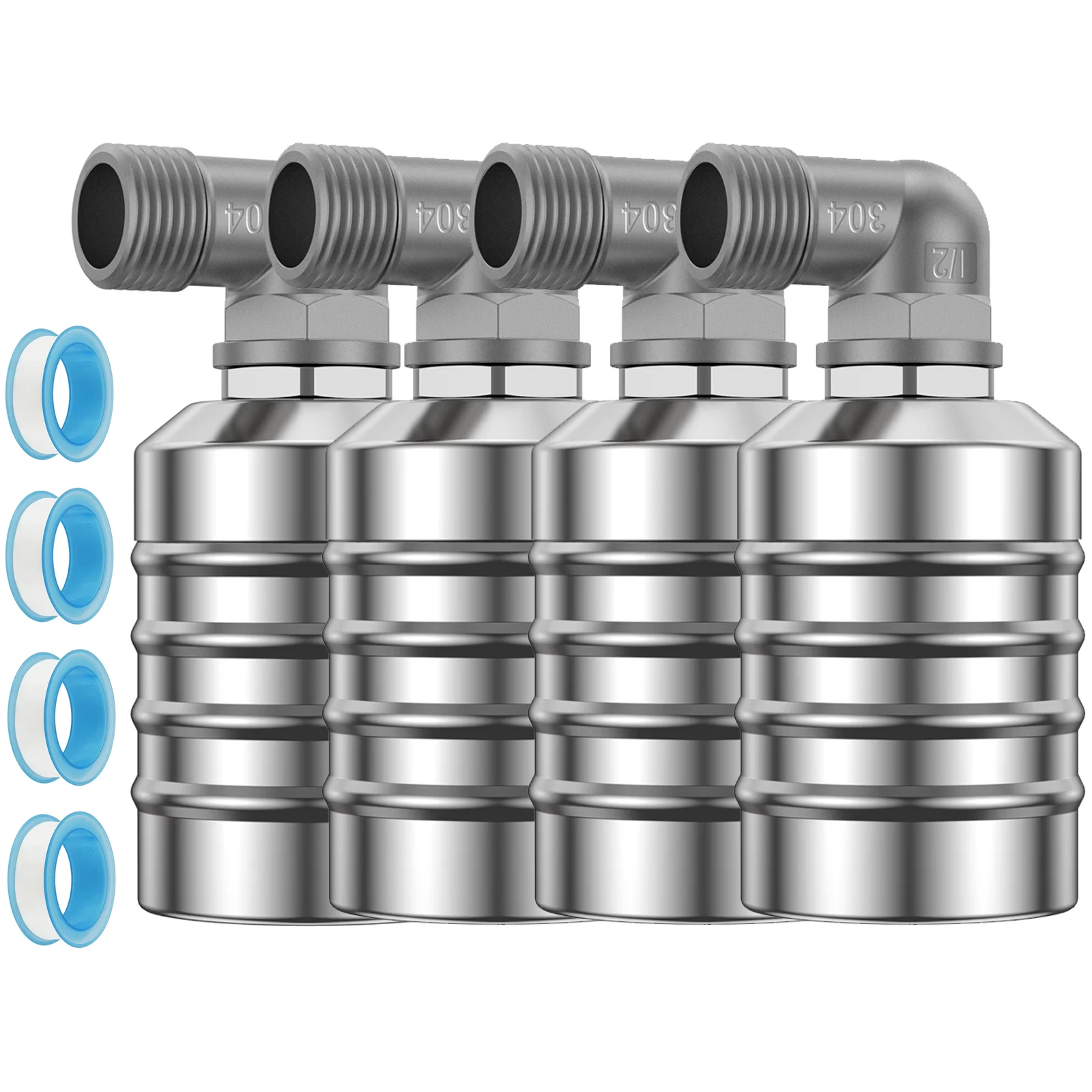 4PCS/Set 1/2" Auto Shut Off Mini Float Valve Automatic 304 Stainless Steel Auto Water Level Control Valve with PTEF Tape