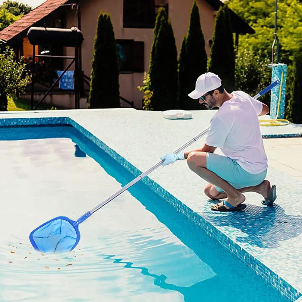 Pool Skimmer Net Deep Fine Mesh Solid Plastic Frame Detachable Pole Large Capacity Heavy Duty Leaf Fine Debris Pool Cleaning Net