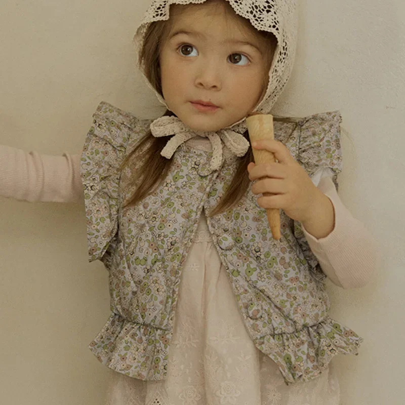Children Vest Autumn New Korean Children's and Girls' Fragmented Flower Lingge Short Vest boys vest