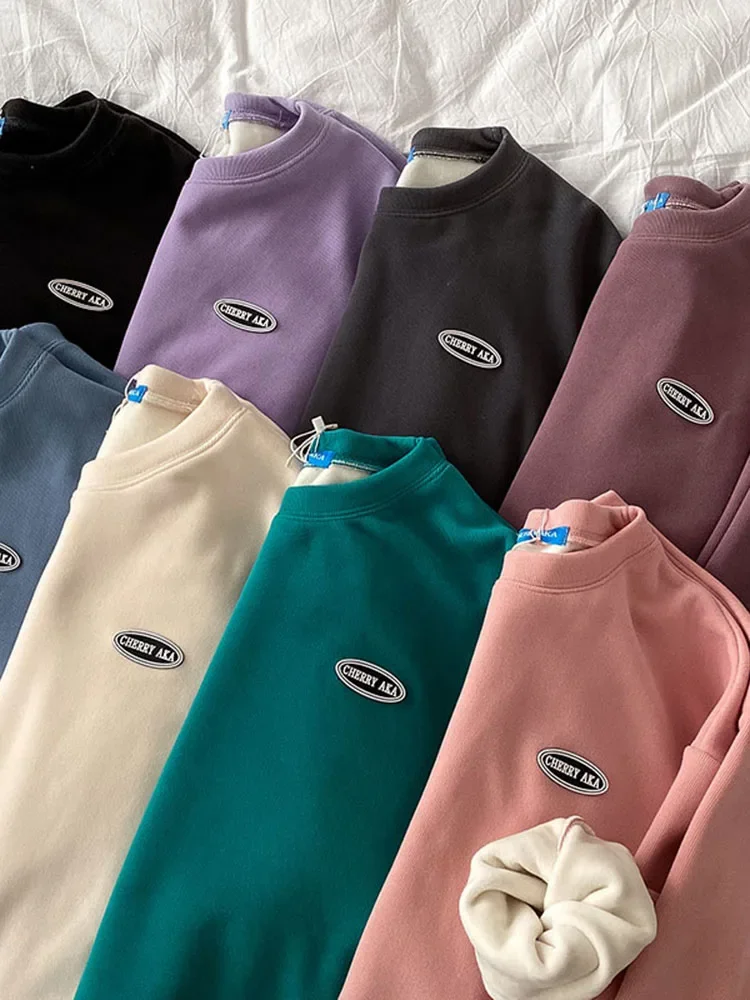Women Sweatshirt 2021 New Autumn Winter Loose Women's Fleece Thickened Winter Pink Round Neck Top 8 Colors Oversized Sweatshirt