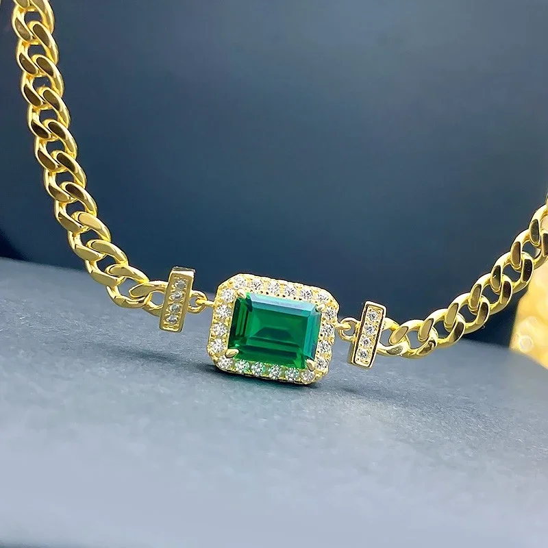 

Модный Зеленый кубинский браслет 2 карата из стерлингового серебра 925 пробы, новинка на лето, нишевой дизайн ins, позолоченные Свадебные украшения