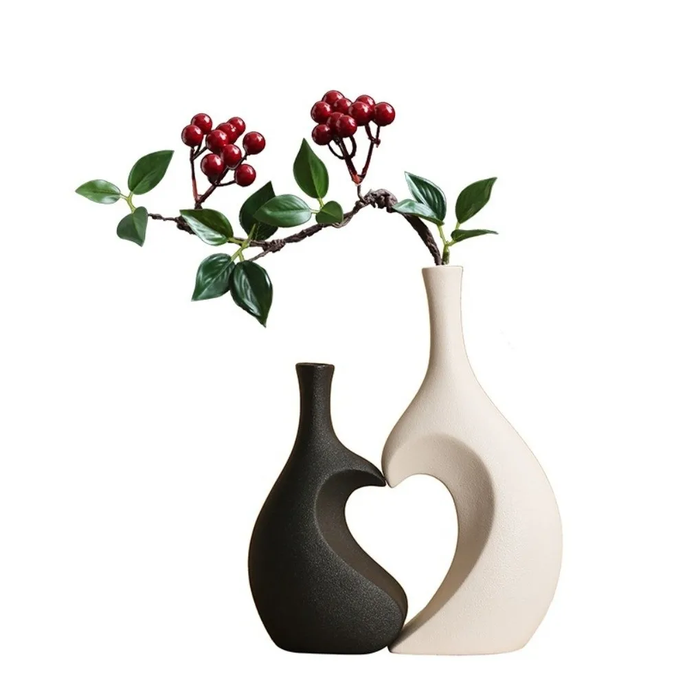 A Set Modern Heart-Shaped Ceramic Vase Solid Color High-end Water Cultivation Vase Elegant Desktop Decor Irregular Shape Vase 1