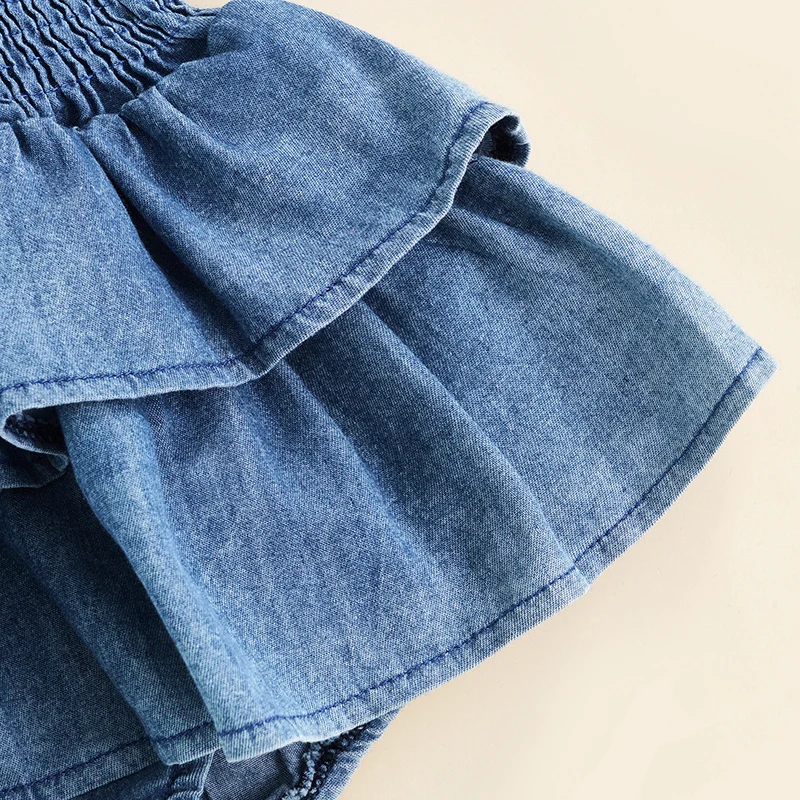 0-18M Newborn Infant Baby Girl Romper Dress Summer Sleeveless Suspender Pleated Ruffle Hem Bottom Snap Button Cute Bodysuits 6