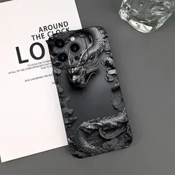 Elegant Black Chinese Loong Pattern Soft Matte Phone Case with Relief Design - iPhone 12 Mini (Black - YYDSM2762)