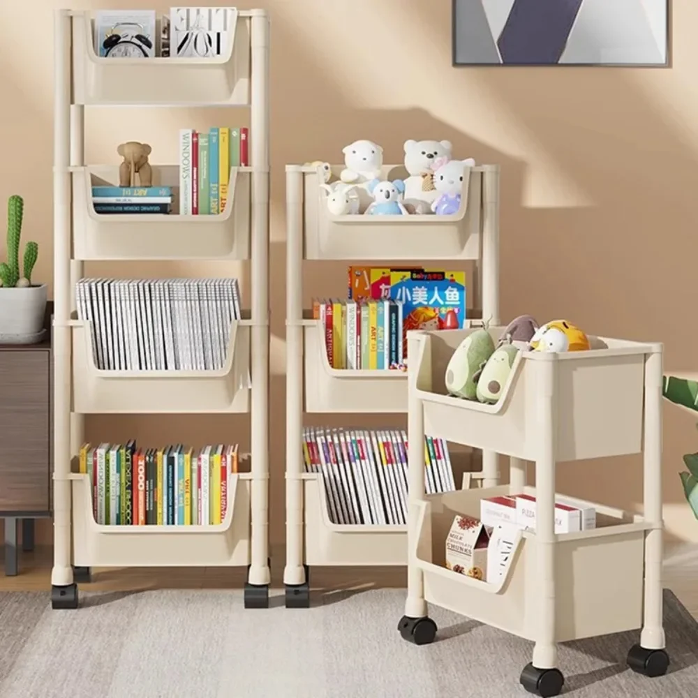Bookshelf Storage Trolley Simple Kitchen Multi-Layer Movable Utility Cart Open Style Snack Organizer Shelf Bedroom Toy Shelves