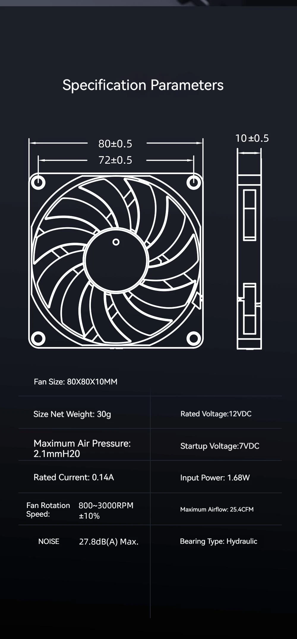 ID-COOLING NO-8010-PWM 800-3000RPM 4PIN PWM Ultra Thin Chassis Fan 8CM PC Fan In