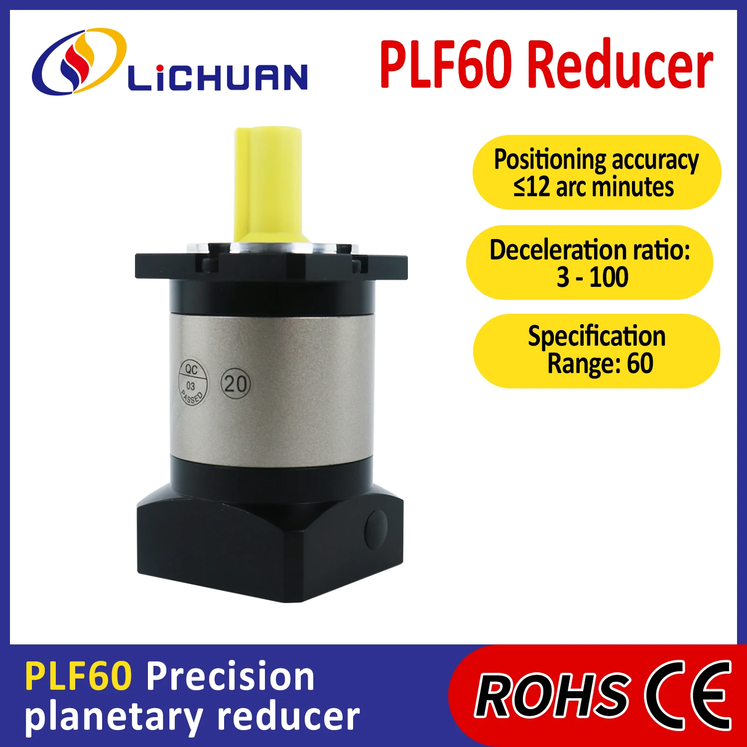 Lichuan High Precision PLF60 60mm 3:1~100:1 Gear Planetary Gearbox Reducer Planetary Reducer Gearbox for Automation Industry