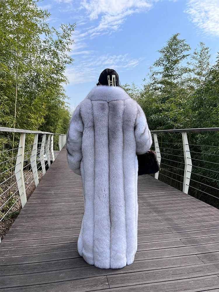 women luxury fur coat real fox fur longer coat bigger size natural blue fox fur trench coat oversize laides fox jacket
