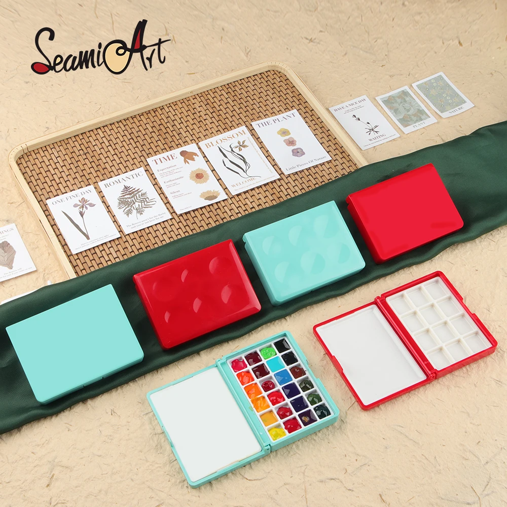 SeamiArt 12/24 Girds 휴대용 플라스틱 그림 상자 팔레트 수채화 오일 아크릴 구 아슈 페인트 아트 공급을위한 하위 패키지