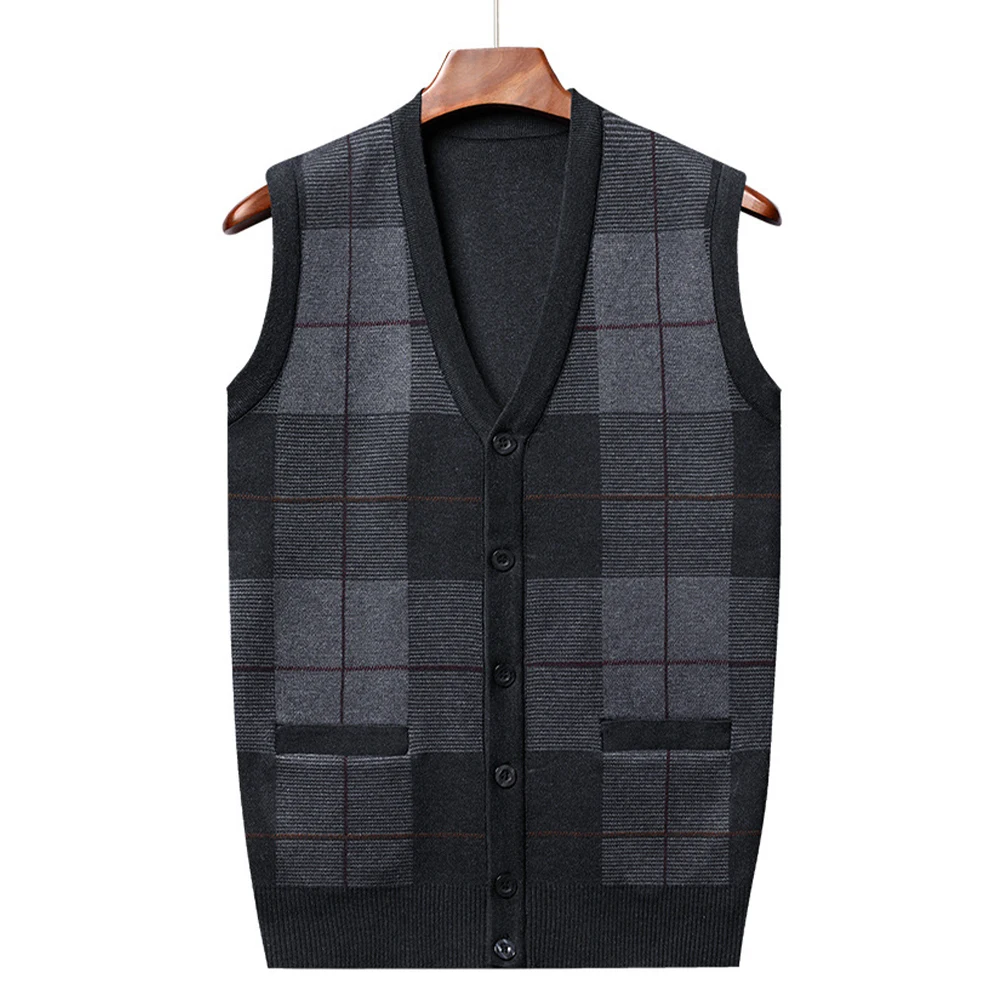 Casual Knit Sweaters Vest For Men Tank Tops V Neck Sleeveless  Plaid Printed Pullover Winter Autumn Sweaters Vests Clothing Gift