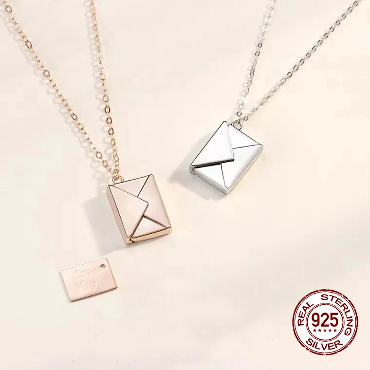 

S925 Silver Envelope Necklace Fashion Romantic Jewelry For Women Girlfriend Valentine Birthday Gifts 2023 New Luxury Accessories