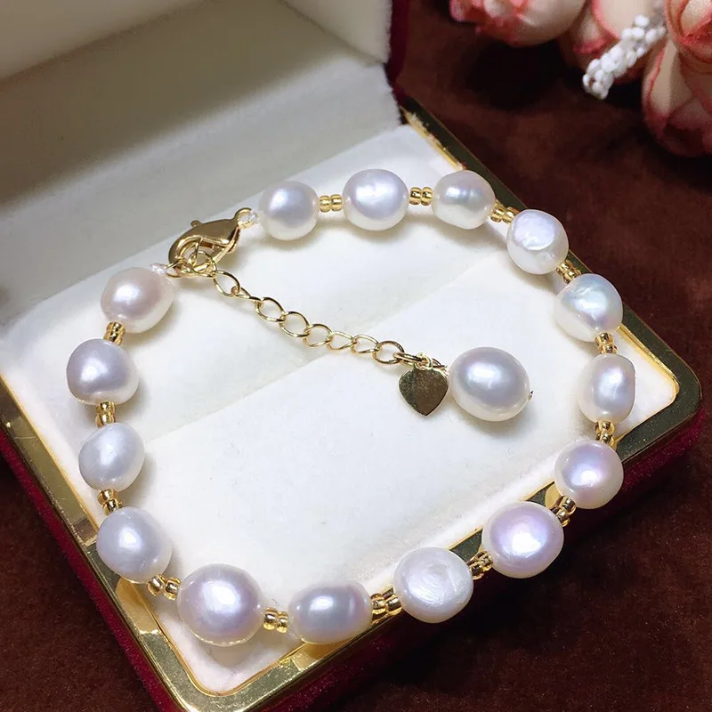 

hand-made 7-8mm white freshwater pearls variety bracelet niche design sense of luxury fashion jewelry belt