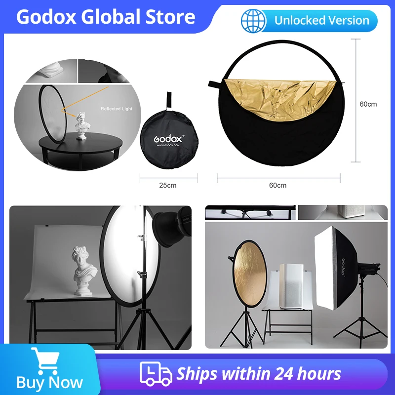 Portable Reflector For Outdoor Shooting 5-in-1 Collapsible Photo Light Reflector – 24" / 60cm Round With Silver, Gold, White, Black, Translucent Surfaces, Includes Carry Bag Photo Box - View #8