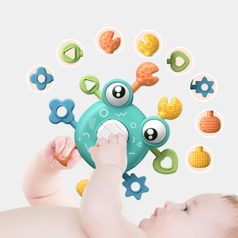 

Montessori Baby Rattles Toy Baby Developmental Toy Kid Sensory Toys Crab Press Push Pull Toy for 1 2 3 Year Toddler Xmas Gift