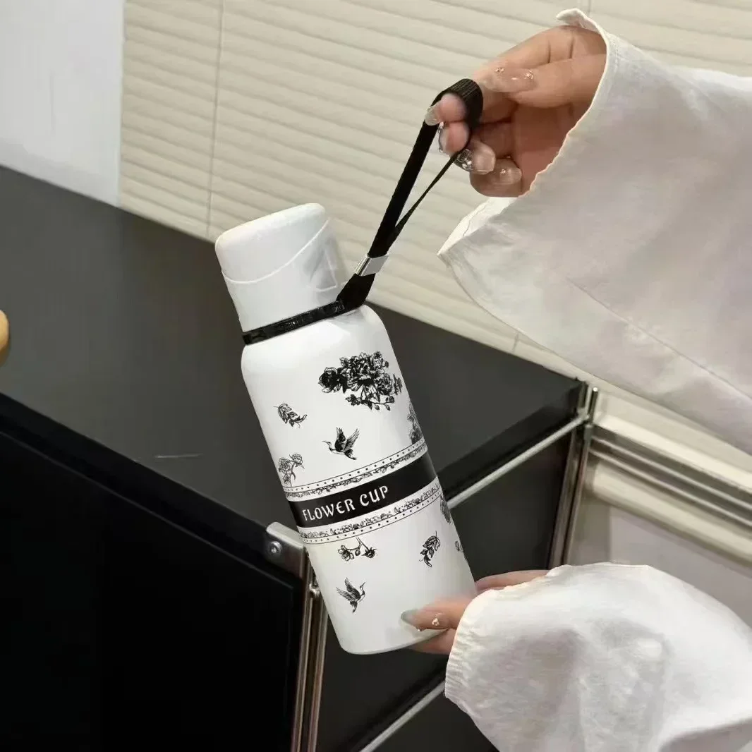 Portable Stainless Steel Gardenia Thermos Cup With Tea Drain Large-capacity Sport Kettle For Making Tea,Great For Outdoor Travel