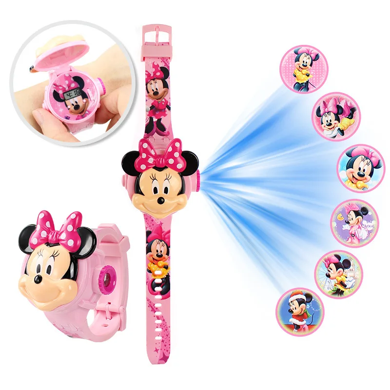 Disney Mickey Kids Watches for Girls 3D Projection Frozen Elsa Minnie Digital Children Clock School Gift relogio infantil