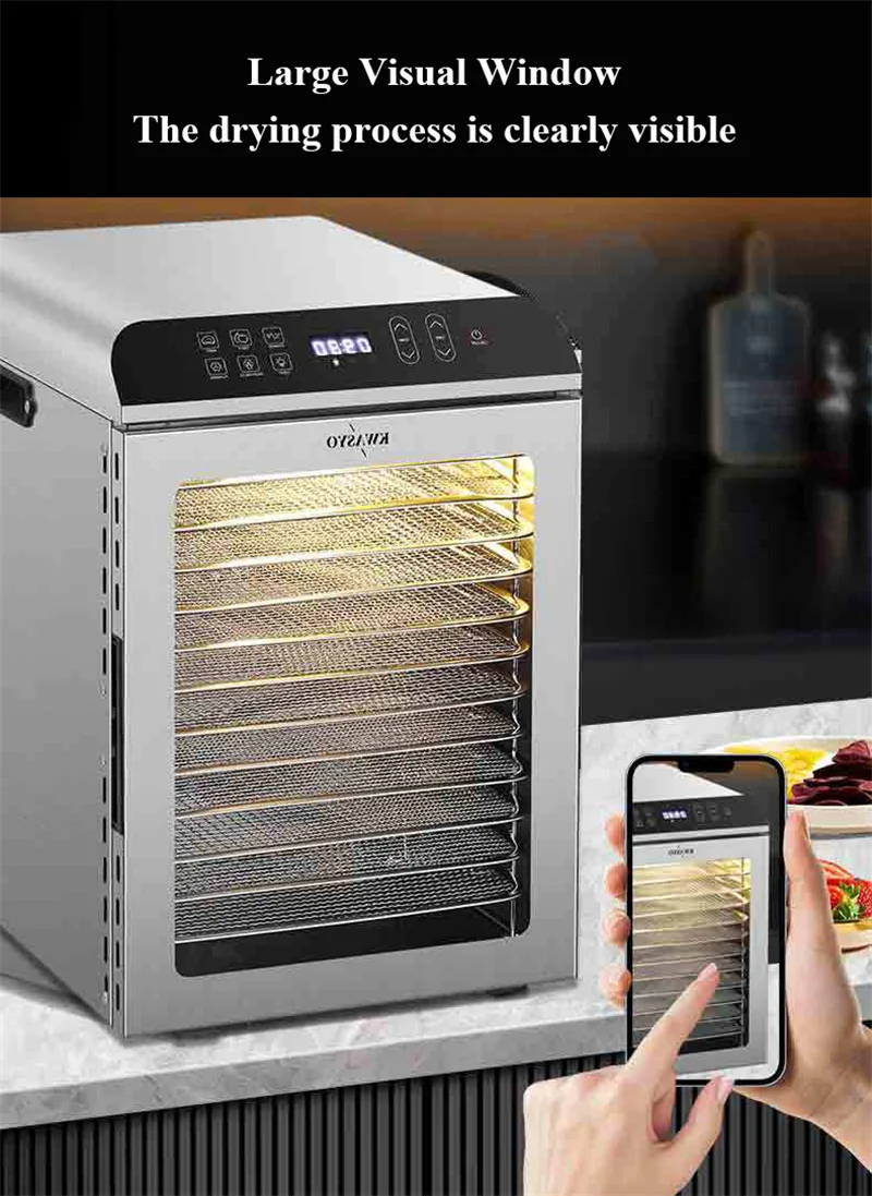 Commercial 12 Layers Food Dryer Dehydrator 110V 220V Smart Vegetables Fruit Drying Machine Timing Function Kitchen Appliance