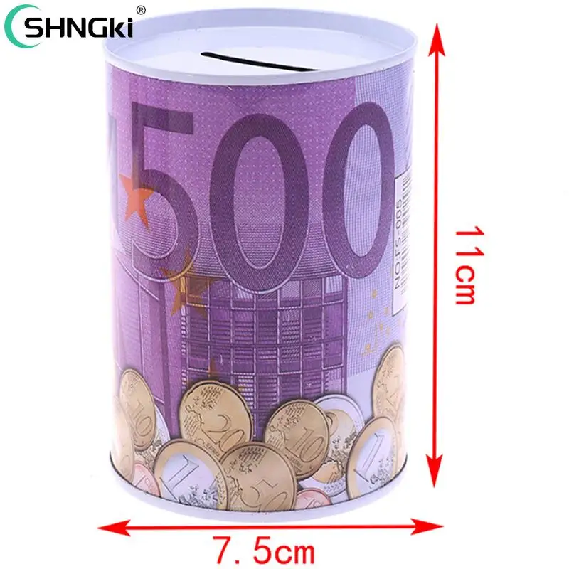 Piggy Bank Square Piggy Bank Logbook Series Tin Plate Box Money Saving Pot Coin Box Gift Home Decoration Money Savings Coin Banknote