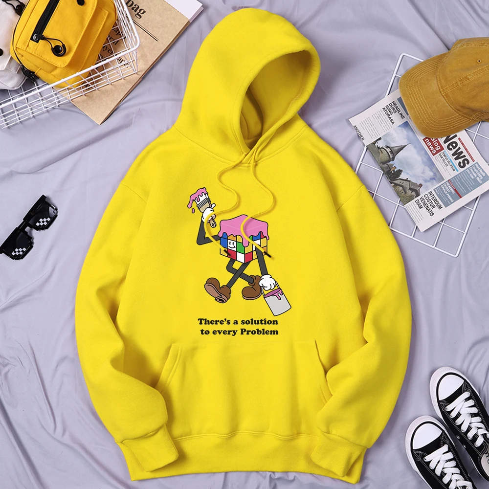 

There Is A Solution To Every Problem Mens Tops Fashion Brand Hooded Harajuku Daily Hoodie Loose Graphics Mens Hoodies