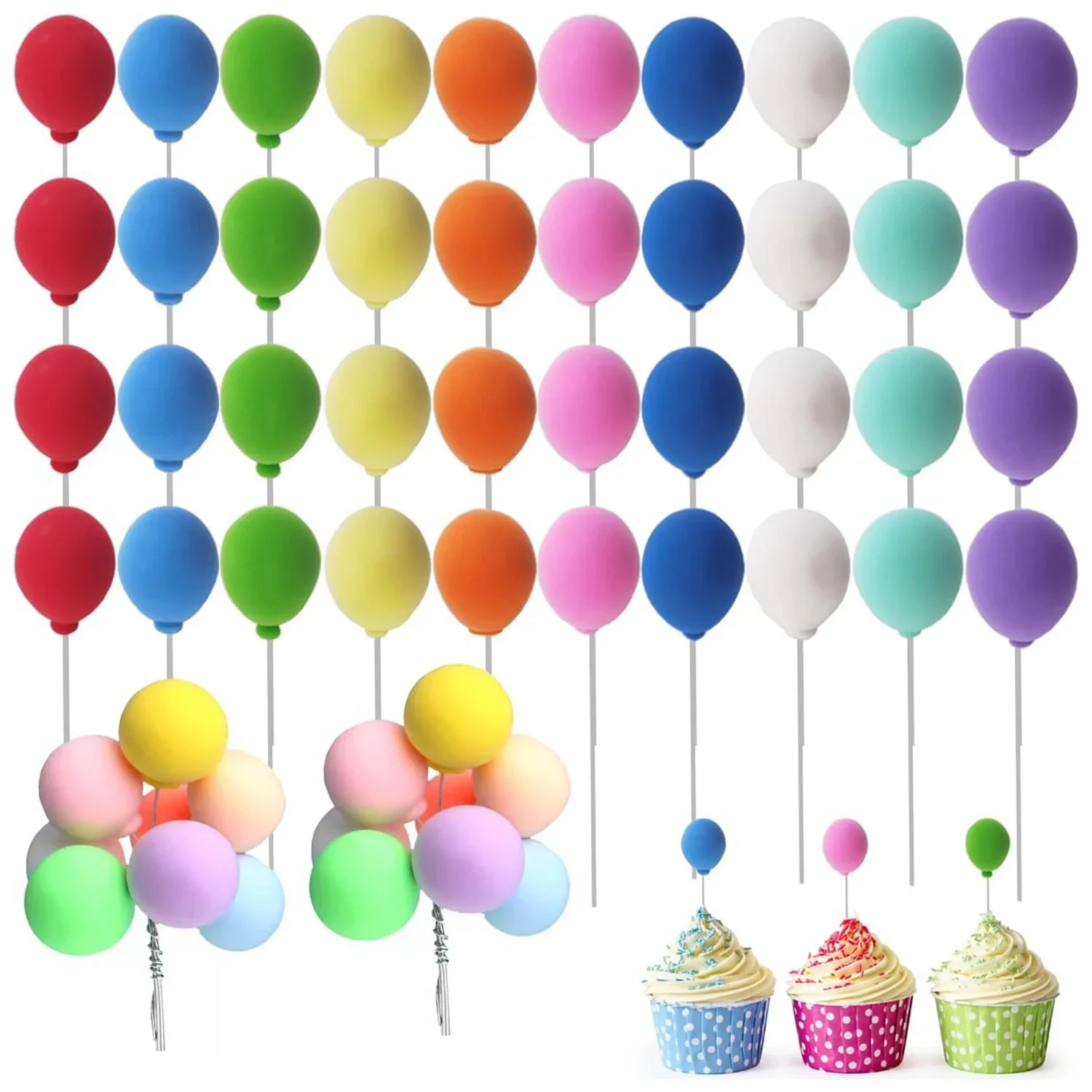 50 Stück Ballon-Kuchenaufsätze – bunte Mini-Kugeln, Cupcake-Dekoration für Geburtstag, Hochzeit, Partyzubehör (nicht giftig)