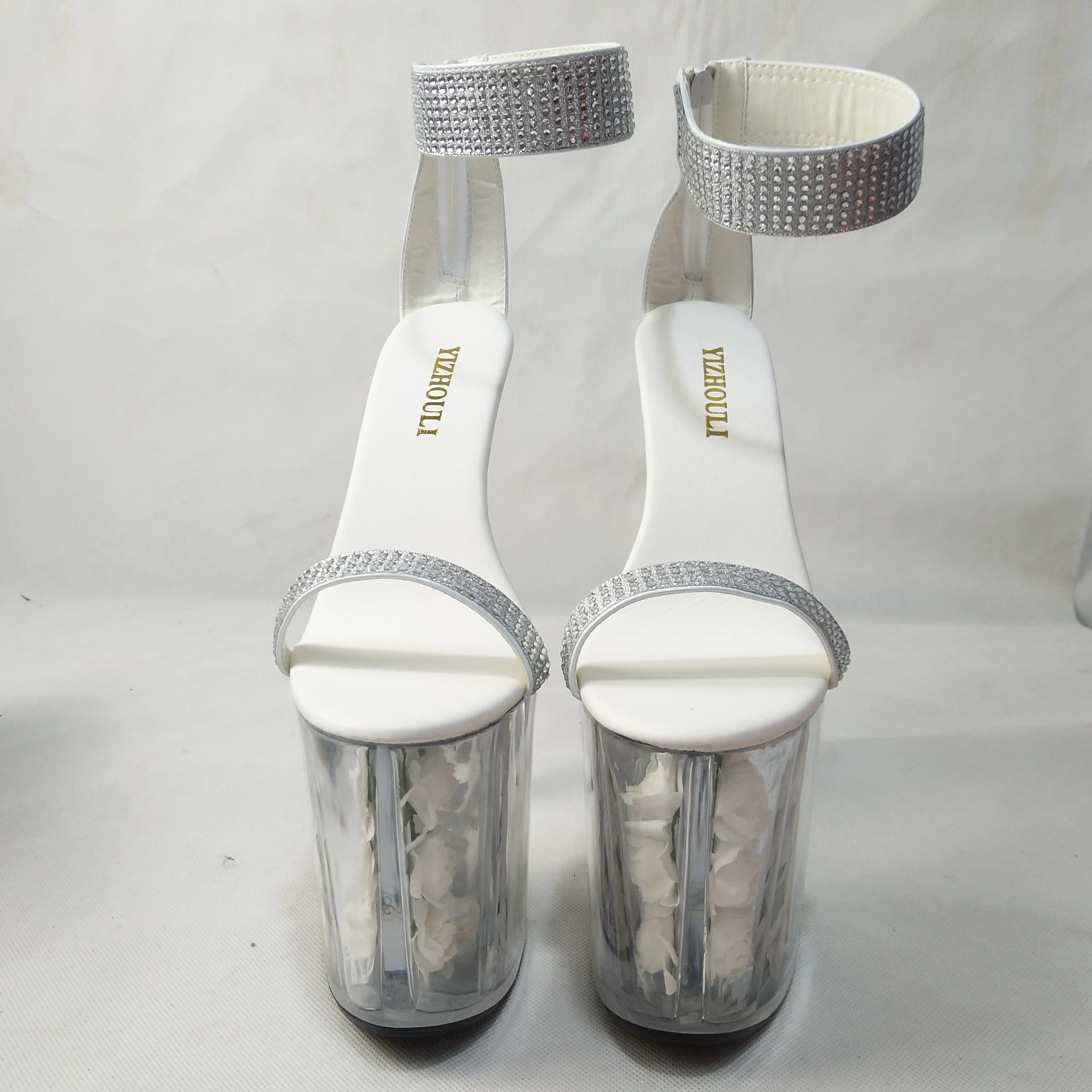 Best selling hollow glass slipper, 20 cm super high heels, rose banquet stage dance shoes