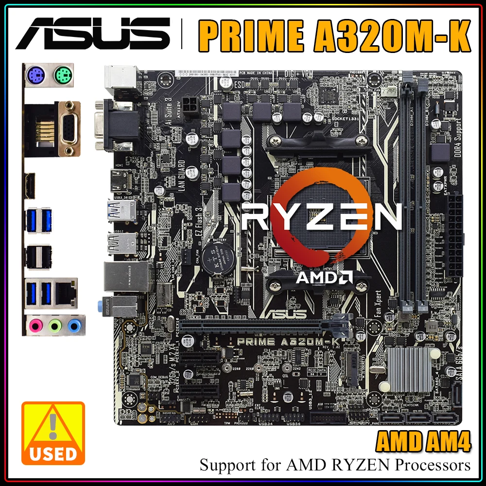 Used MSI Motherboard PRIME A320M K adopts AMD A320 Chipset Socket AM4 Supports AMD RYZEN 3000