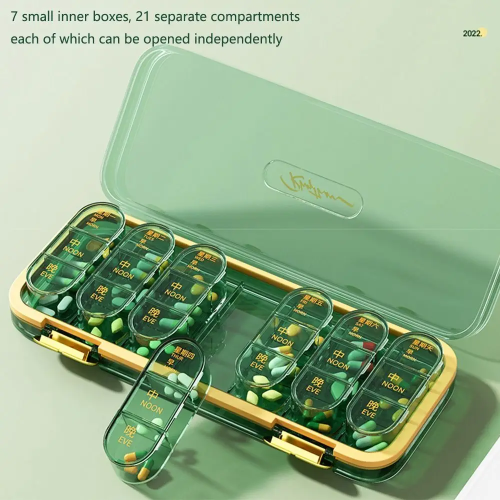 Portable Weekly Pill Case Visual Large Capacity 3 Times A Day Pill Box Sealed Moisture-Proof Large Compartment Pill Dispenser