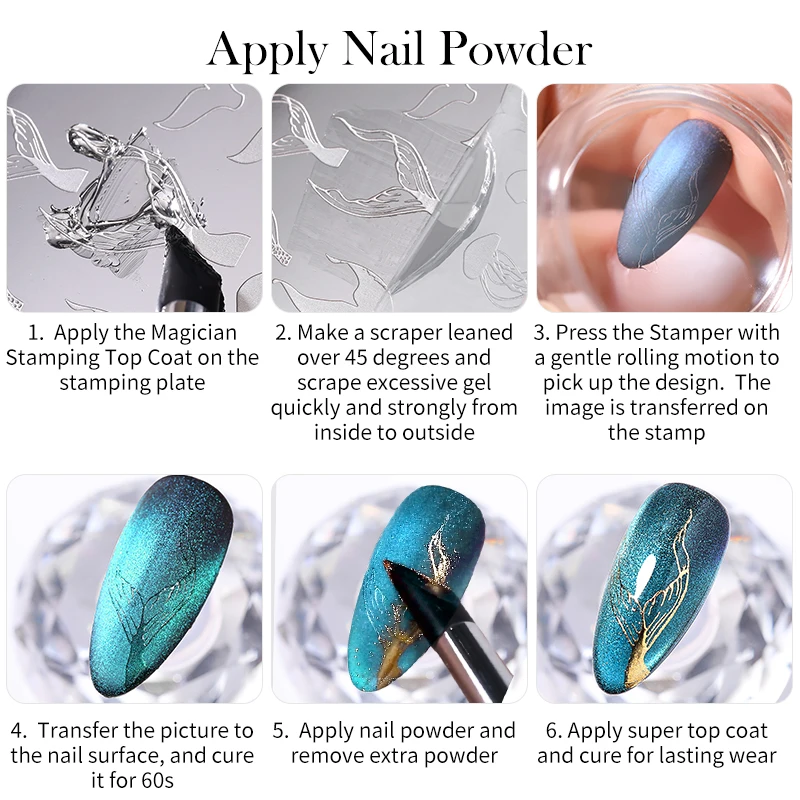 BORN PRETTY 5ml Magician Stamping Top Coat  No Wipe Clear Stamping Gel For Apply Nail Powder Transparent DIY Manicure Print Tool 6