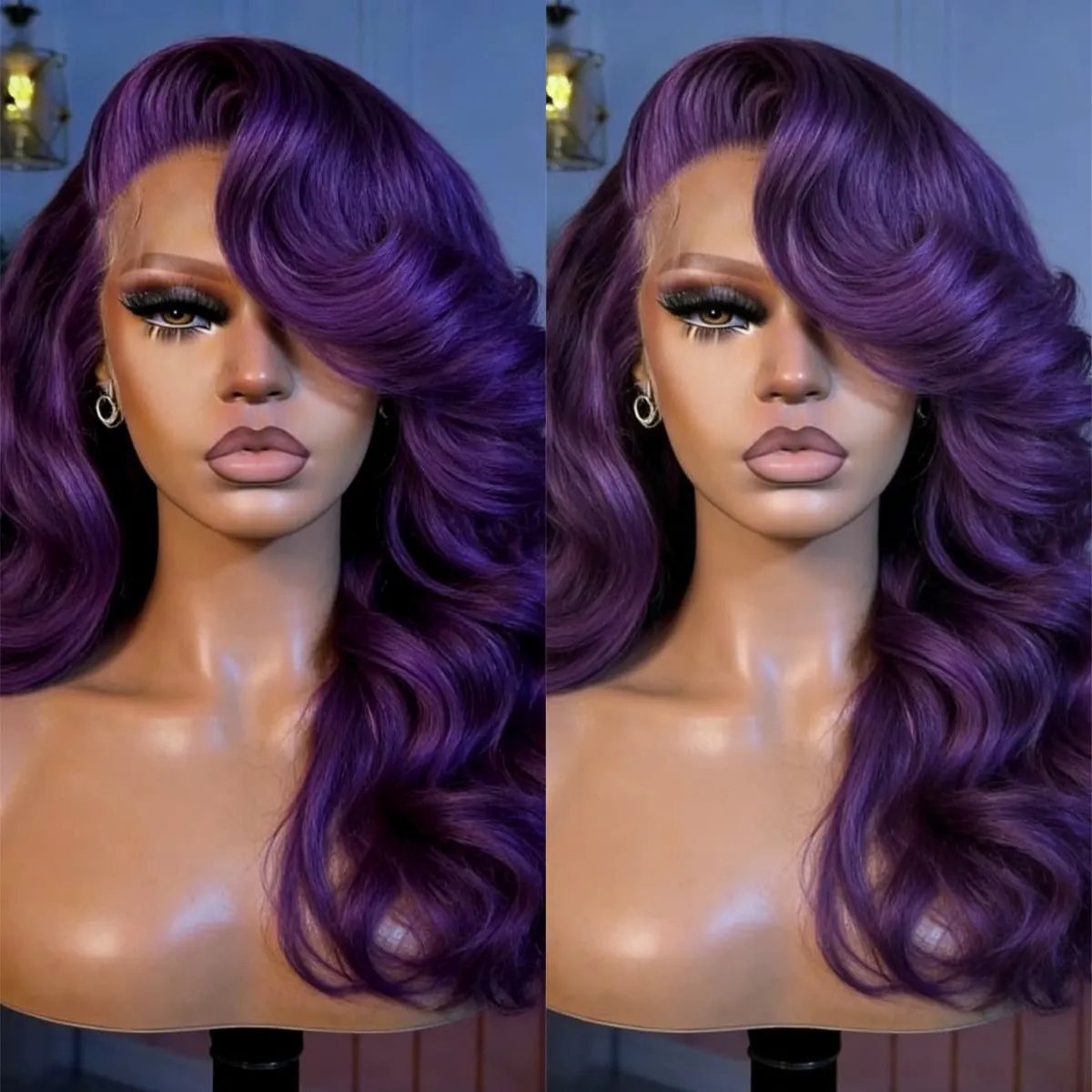 200 Density 13X4 Dark Purple Body Wave Human Hair Wig Pre Plucked Ready Go Brazilian Purple 13x4 Wavy Lace Frontal Wig for Women 1