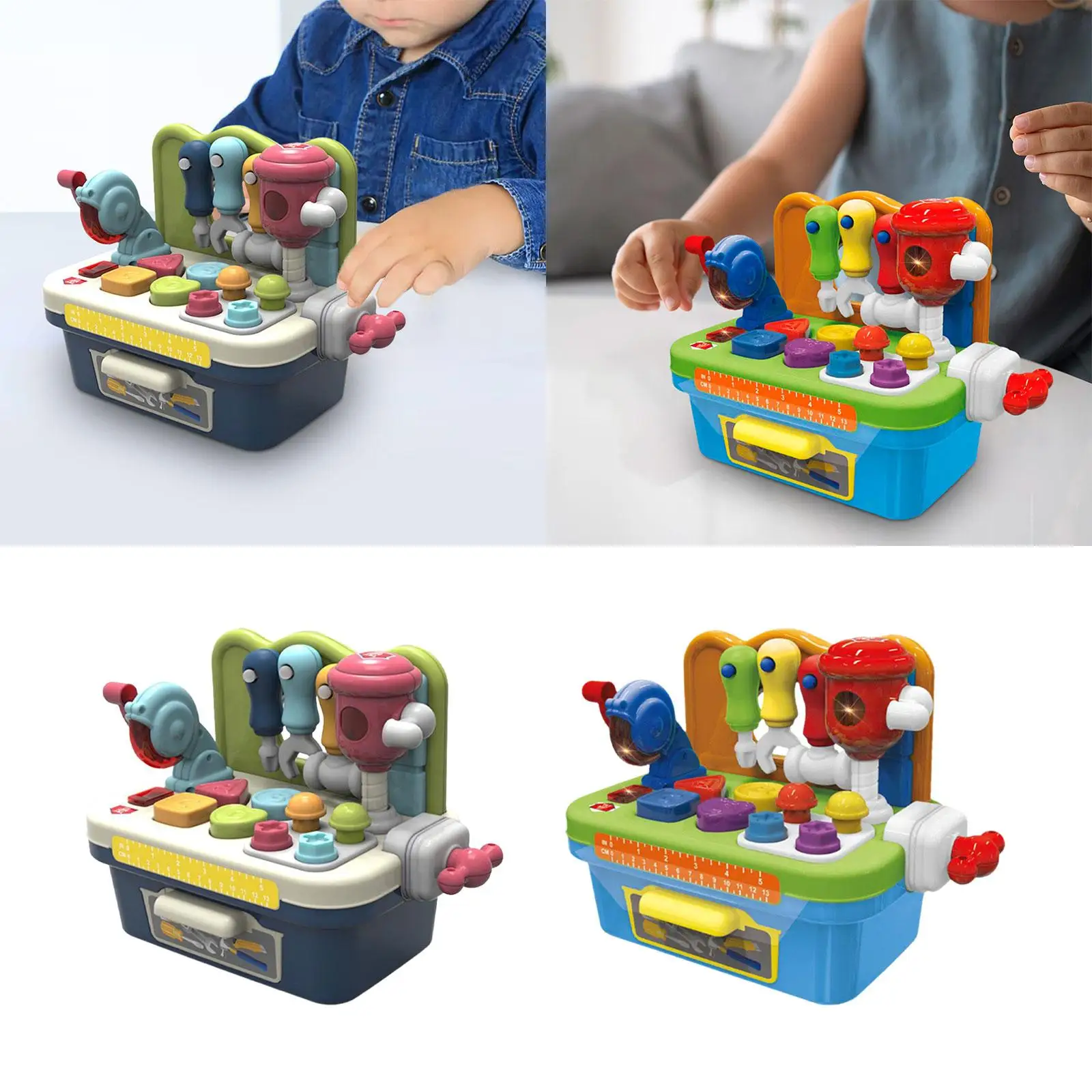 Construction Workbench Toy with Sound Effect and Light with Shape Sorter Tool Kids Tool Bench for 1 2 3 4 Years Old Baby Kids