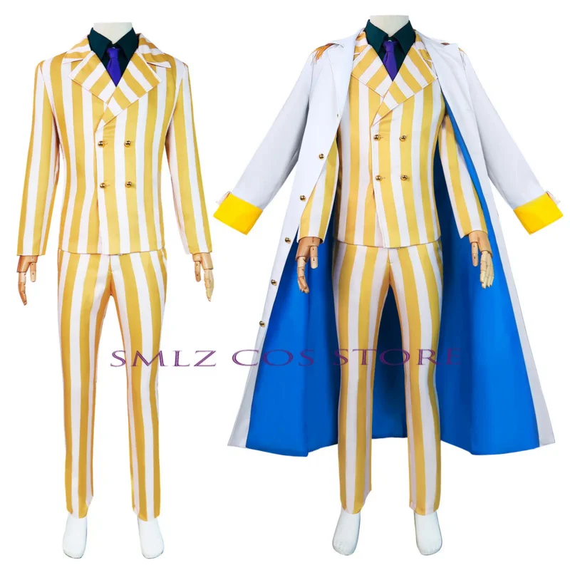 

Borsalino Cosplay Anime Costume Admiral Kizaru Uniform Suit Halloween Navy General Performance Cloak Outfit for Men