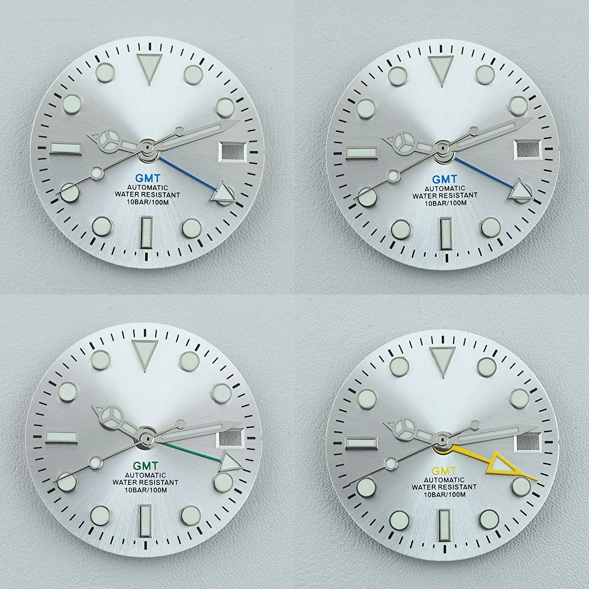 GMT NH34 무브먼트 모드 다이얼 교체 부품, 4 손 녹색 발광 시계 다이얼 페이스, NH35 NH34 다이얼 포인터