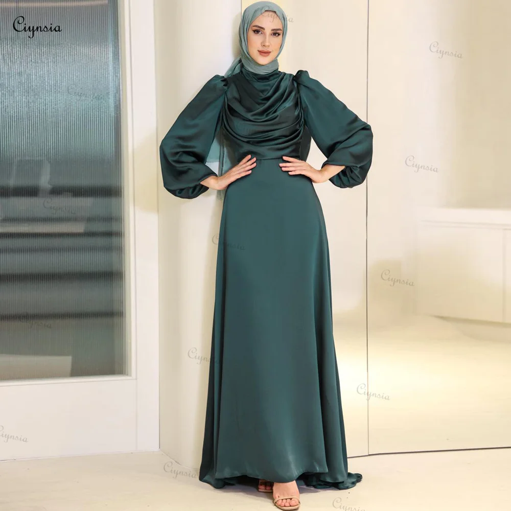 Customized Green Hijab Evening Dresses For Women High Collar Full Sleeves Muslim Formal Prom Gowns Soft Satin - AliExpress 320 Customized Green Hijab Evening Dresses For Women High Collar Full Sleeves Muslim Formal Prom Gowns Soft Satin - AliExpress 320