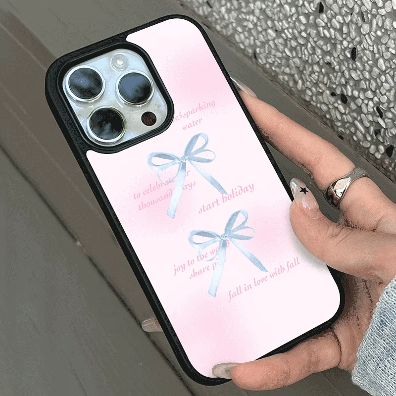 Chic Pink Bow Black Soft Edge Shockproof Phone Case - Acrylic Cover