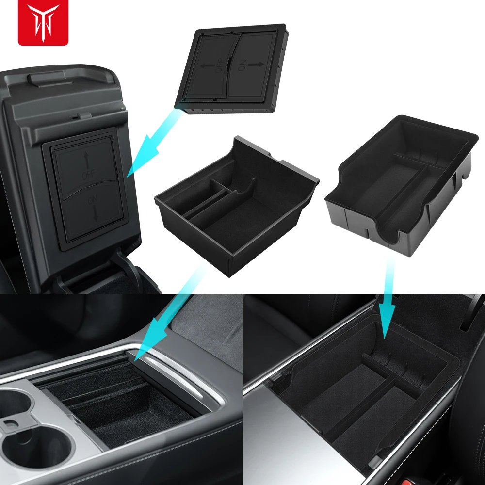 Car Storage Box For Tesla 2023 Model Y 2024 Model 3 Center Armrest Hidden  Box Cup Holder Console Organizer Car Box Accessories