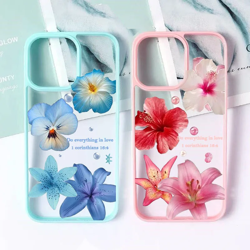 INS Floral Hibiscus Clear Phone Case with Lily Flower Print